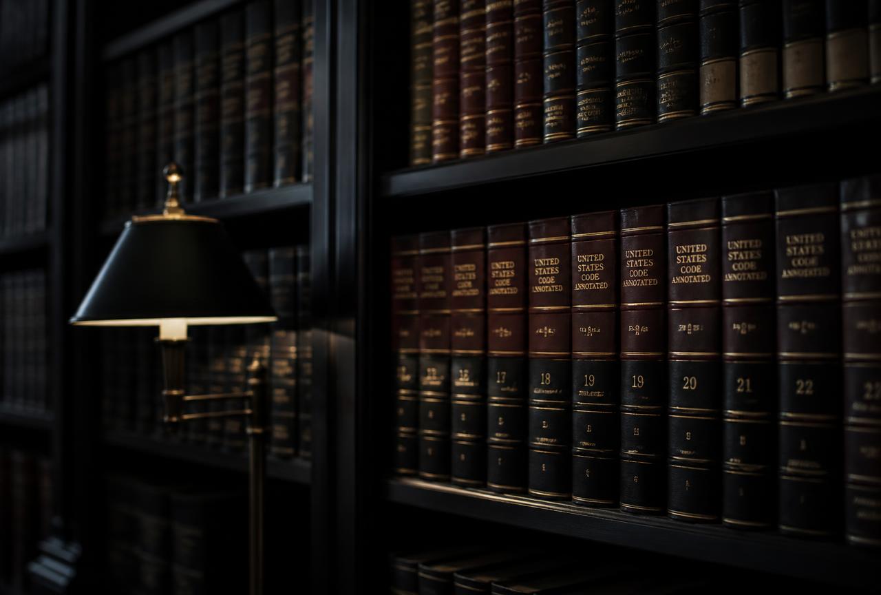 Shelves of bound legal volumes in the firm's library